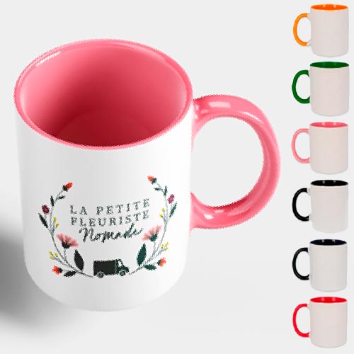 Mug en céramique bicolore rose et blanc 330 ml, Impression de votre logo, Objets Personnalisables, Caudry
