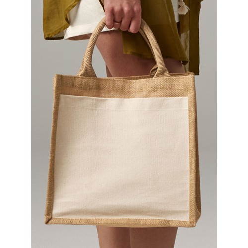 Petit sac fourre-tout en jute avec poche en coton thumbnail 4