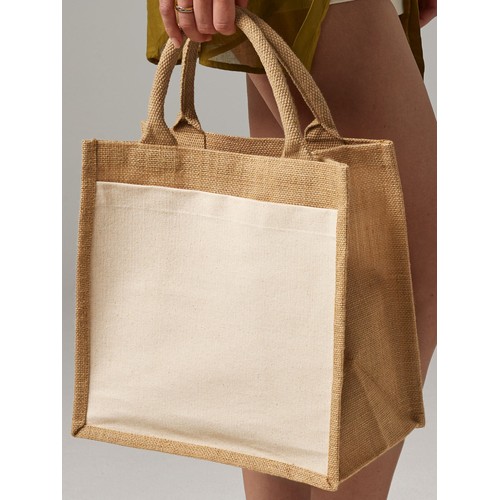 Petit sac fourre-tout en jute avec poche en coton thumbnail 5