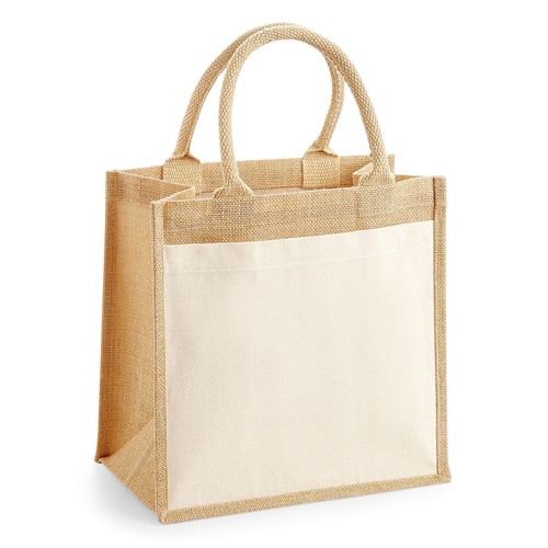 Petit sac fourre-tout en jute avec poche en coton