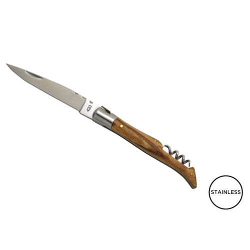 Couteau 'Tradition', 12cm, tire-bouchon, frêne exotique (avec étui) - 1