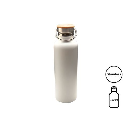 Bouteille isotherme 'Arima', blanche, bouchon bambou, 750 ml - 1