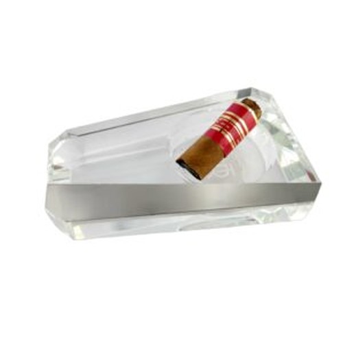 Cendrier en verre carré avec gravure laser angle métal doré ou chromé - 1