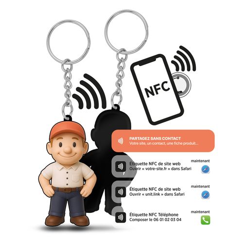 PORTE-CLÉS PVC SOUPLE 3D AVEC PUCE NFC - 1