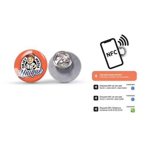 PIN'S BASE FER IMPRESSION QUADRI AVEC PUCE NFC - 1