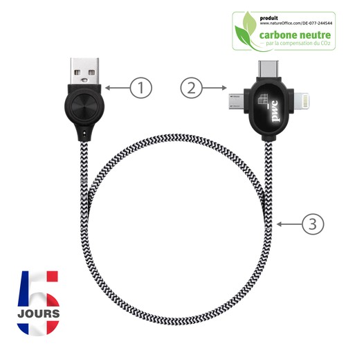 CABLE LED 3EN1 TRANFERT ET CHARGE ** - 2