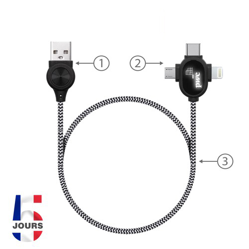 CABLE LED 3EN1 TRANFERT ET CHARGE ** - 2