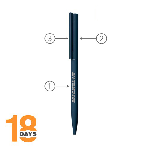 Sari, stylo twist fin en métal, rubber bleu, STOCK - 2