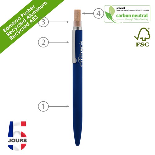 BND184 Stylo BAAM en aluminium recyclé Bleu Stock FR - 2