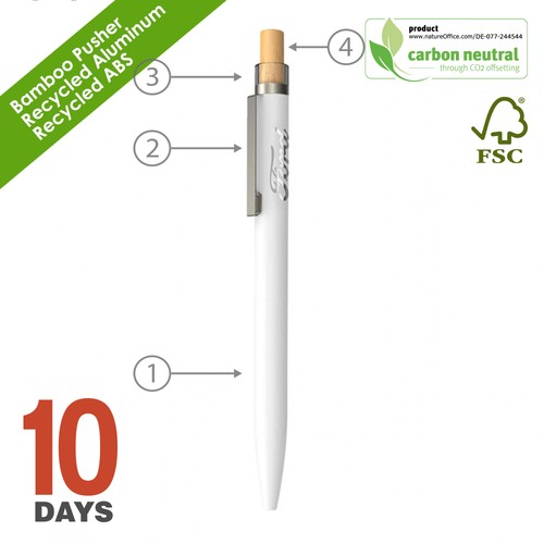 BAAM Stylo à bille en aluminium recyclé Blanc mat - 2