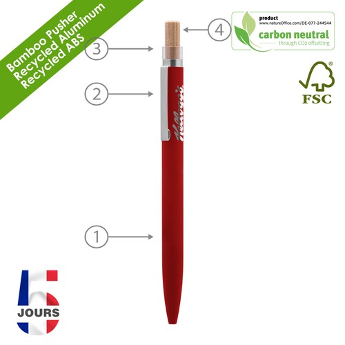Stylo BAAM Aluminium Recylé Rouge Stock FR - 2
