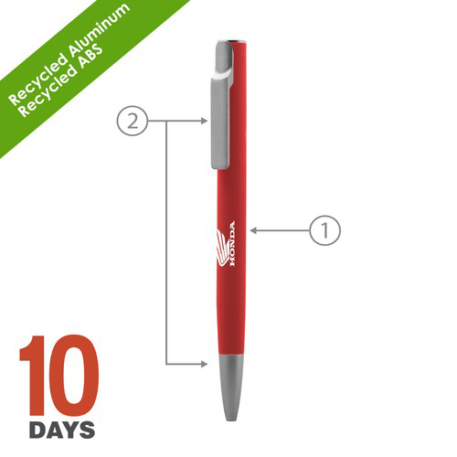 Stylo à bille en aluminium recyclé AIIE avec porte-bille en caoutchouc rouge - 2