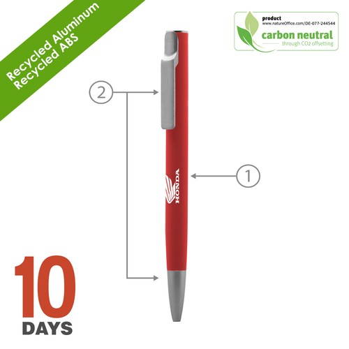 Stylo à bille en aluminium recyclé AIIE avec porte-bille en caoutchouc rouge - 2