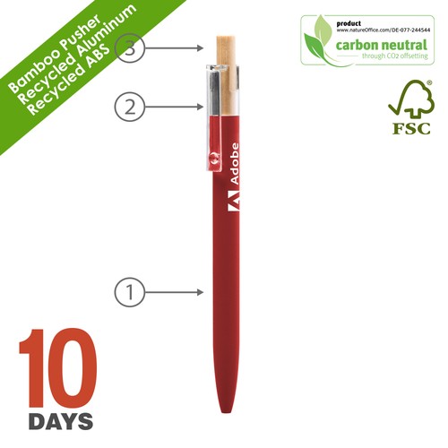 AAARR Stylo à bille en aluminium recyclé Caoutchouc rouge STO - 2