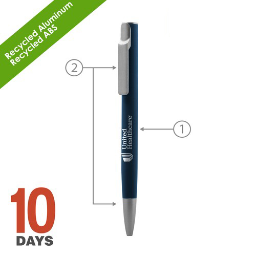 Stylo à bille en aluminium recyclé AIIE avec caoutchouc bleu - 2