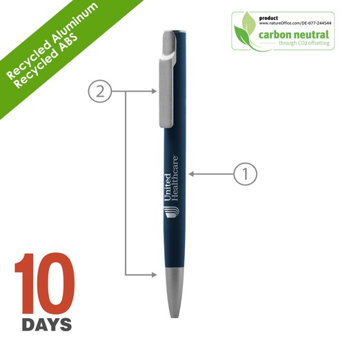 Stylo à bille en aluminium recyclé AIIE avec caoutchouc bleu - 2