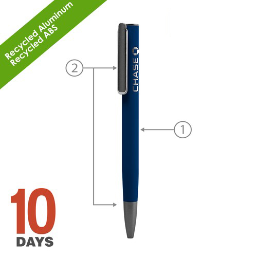 URRGH Stylo à bille en aluminium recyclé avec caoutchouc bleu - 2