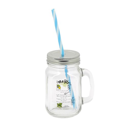 MASON JAR 40 CL + PAILLE BLEUE - 4