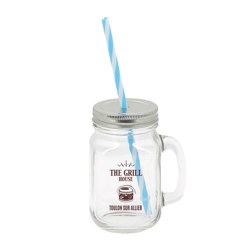MASON JAR 40 CL + PAILLE BLEUE - 5