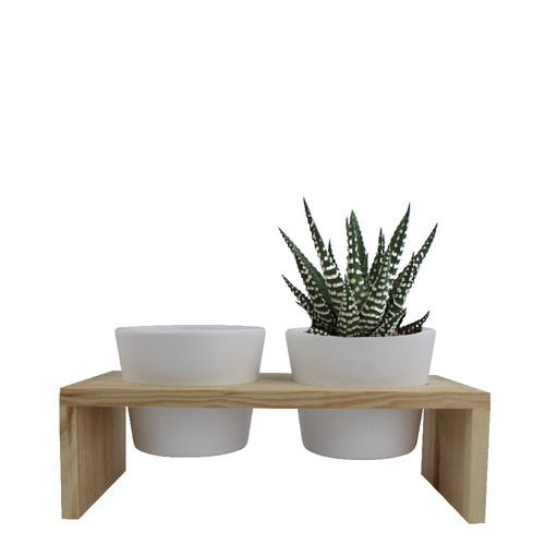 Plateau bois 2 pots céramique