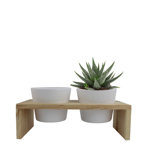 Plateau bois 2 pots céramique