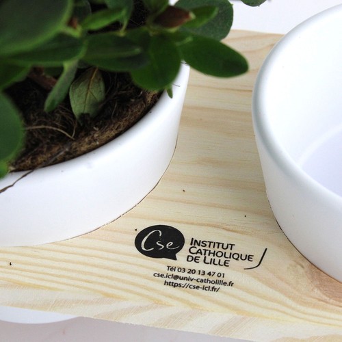 Plateau bois 2 pots céramique