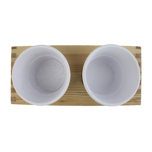 Plateau bois 2 pots céramique