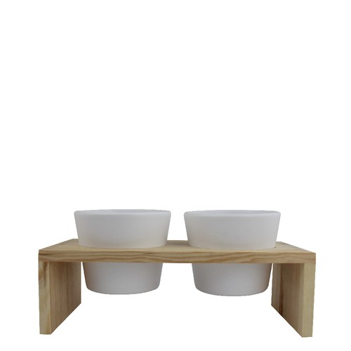 Plateau bois 2 pots céramique