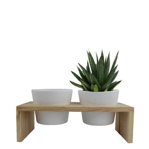 Plateau bois 2 pots céramique
