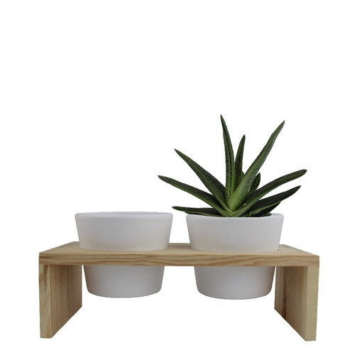 Plateau bois 2 pots céramique