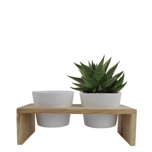 Plateau bois 2 pots céramique