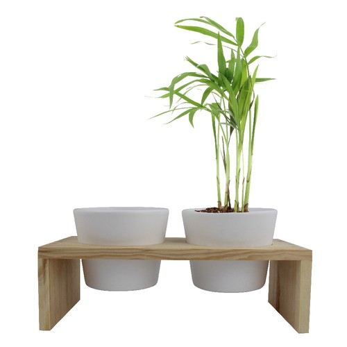 Plateau bois 2 pots céramique