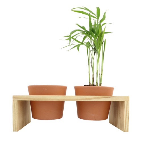 Plateau bois 2 pots céramique