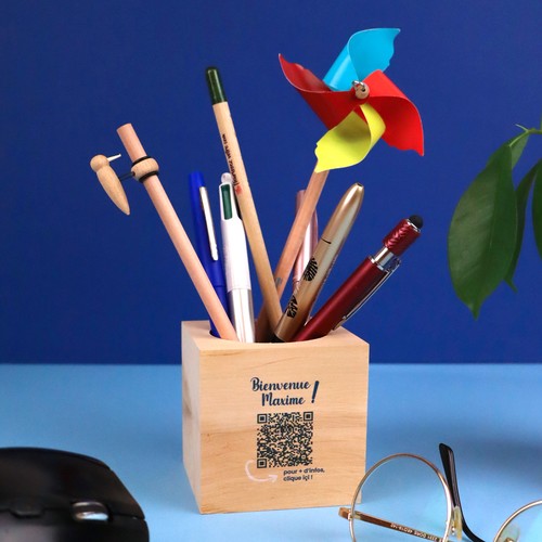 Pot à crayon cube bois - 1