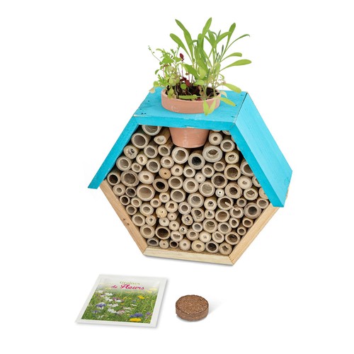 Hôtel à insectes avec pot et graines mellifères