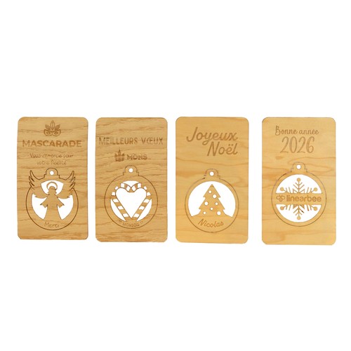 Carte bois boule de Noël détachable