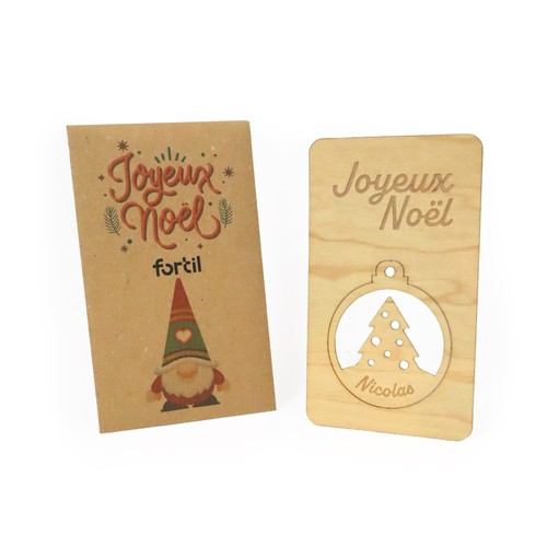 Carte bois boule de Noël détachable