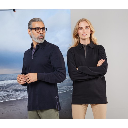 Polo coton émerisé manches longues