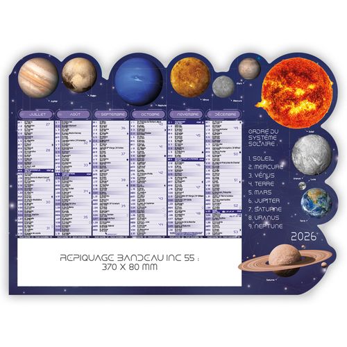 SYSTÈME SOLAIRE | Calendrier bancaire découpé 2025 - 2