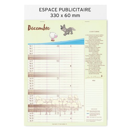 Calendrier feuillets 2026| Jean de la Fontaine - 13