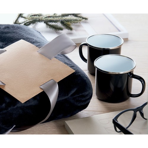 black AGRADABLE Juego de manta polar y 2 tazas