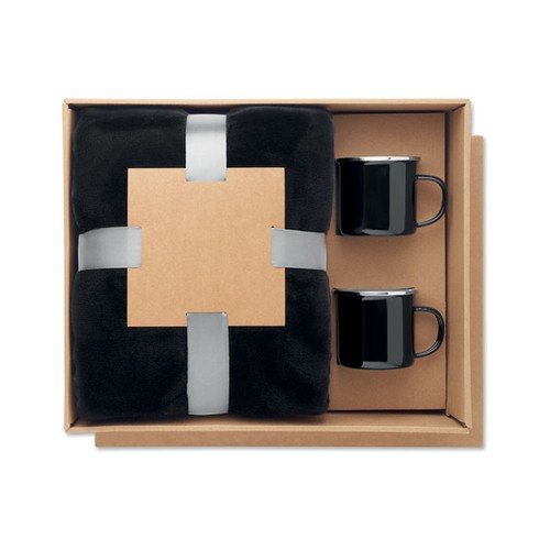 black AGRADABLE Juego de manta polar y 2 tazas