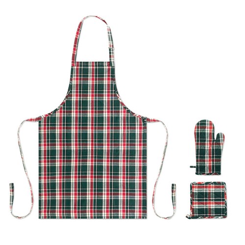 multicolor SANTAPRON Set cocina algodón a cuadros