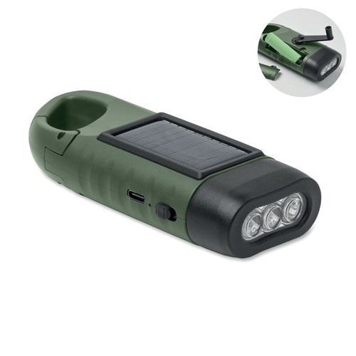 verde oscuro CRANCH Linterna solar dinamo