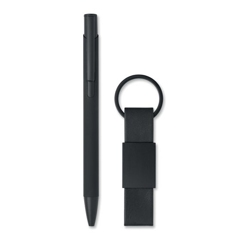black ESCRI SET Bolígrafo y llavero de PU
