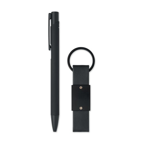 black ESCRI SET Bolígrafo y llavero de PU