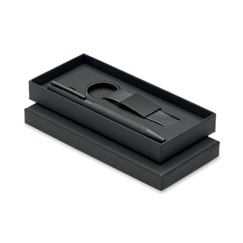 black ESCRI SET Bolígrafo y llavero de PU