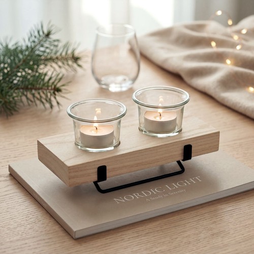 madera IRONDLE Porta velas con soporte