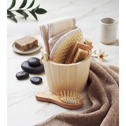 madera SELFCARE Set de baño en cubo de madera
