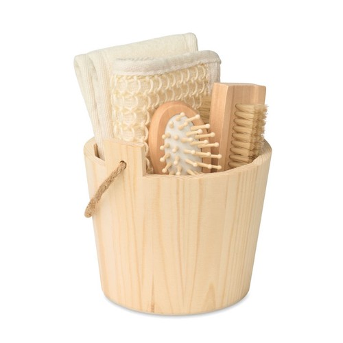 madera SELFCARE Set de baño en cubo de madera